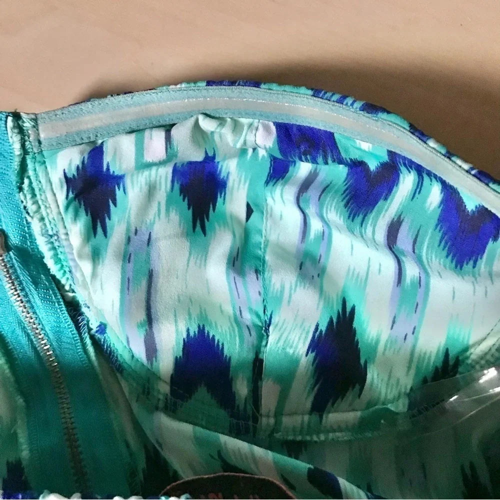 ENVY ME S Aqua Blue Green High Low Boho strapless summer dress Size Small - Picture 12 of 15